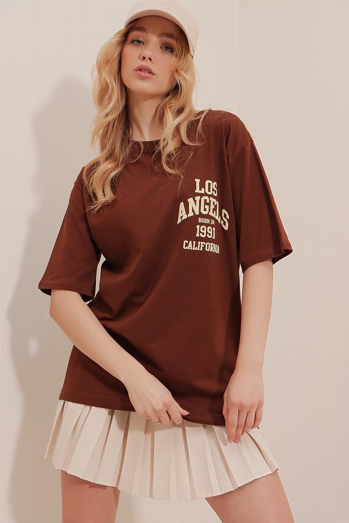 Brown Graphic Oversize T-Shirt, Brown, large image number 1