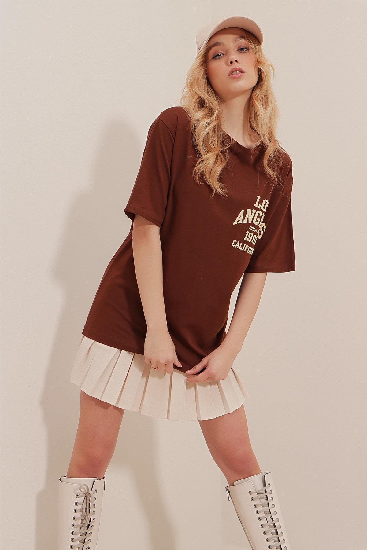 Brown Graphic Oversize T-Shirt, Brown, large image number 3