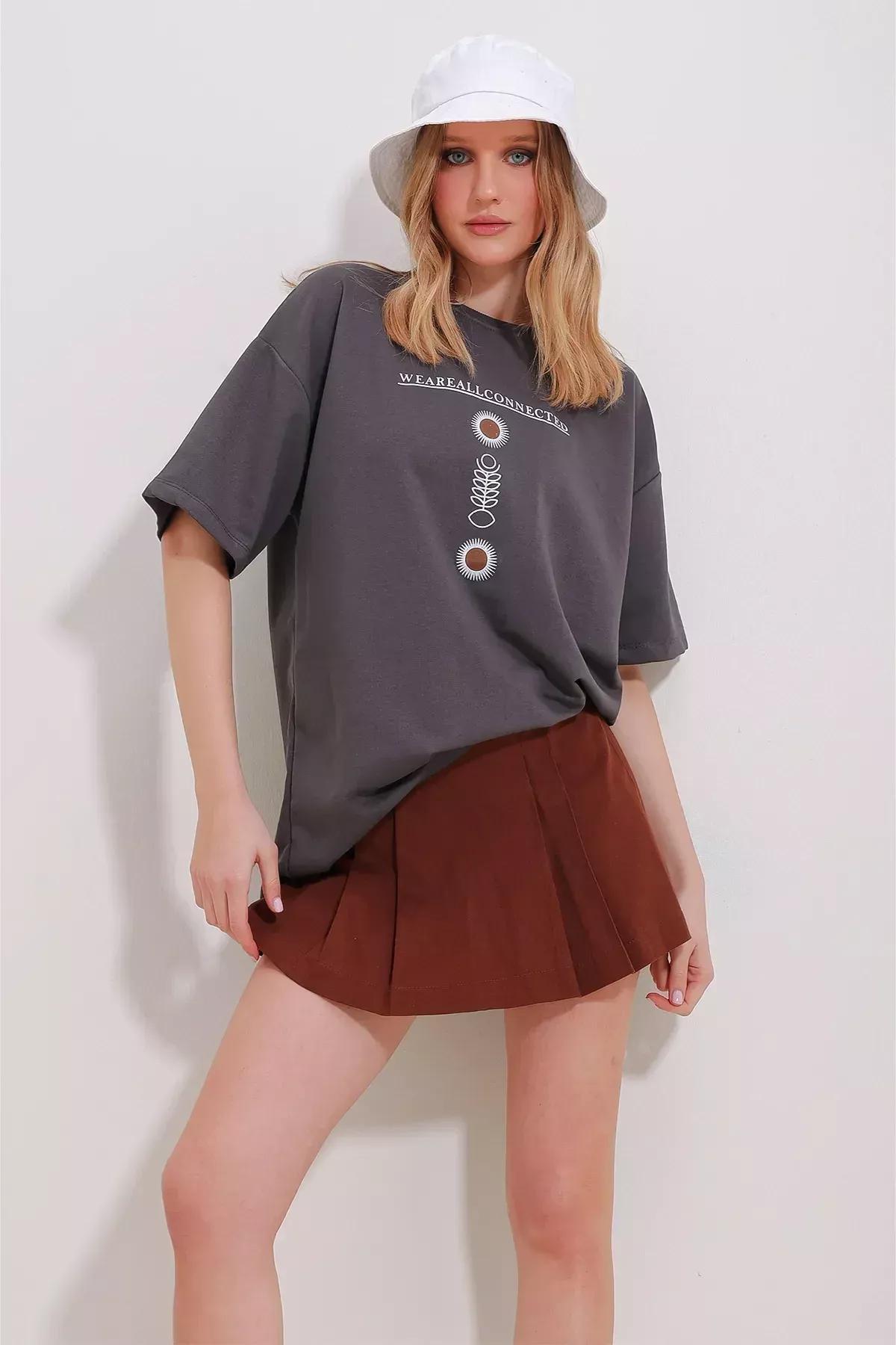 Grey Printed Oversize T-Shirt, Anthracite, large image number 1