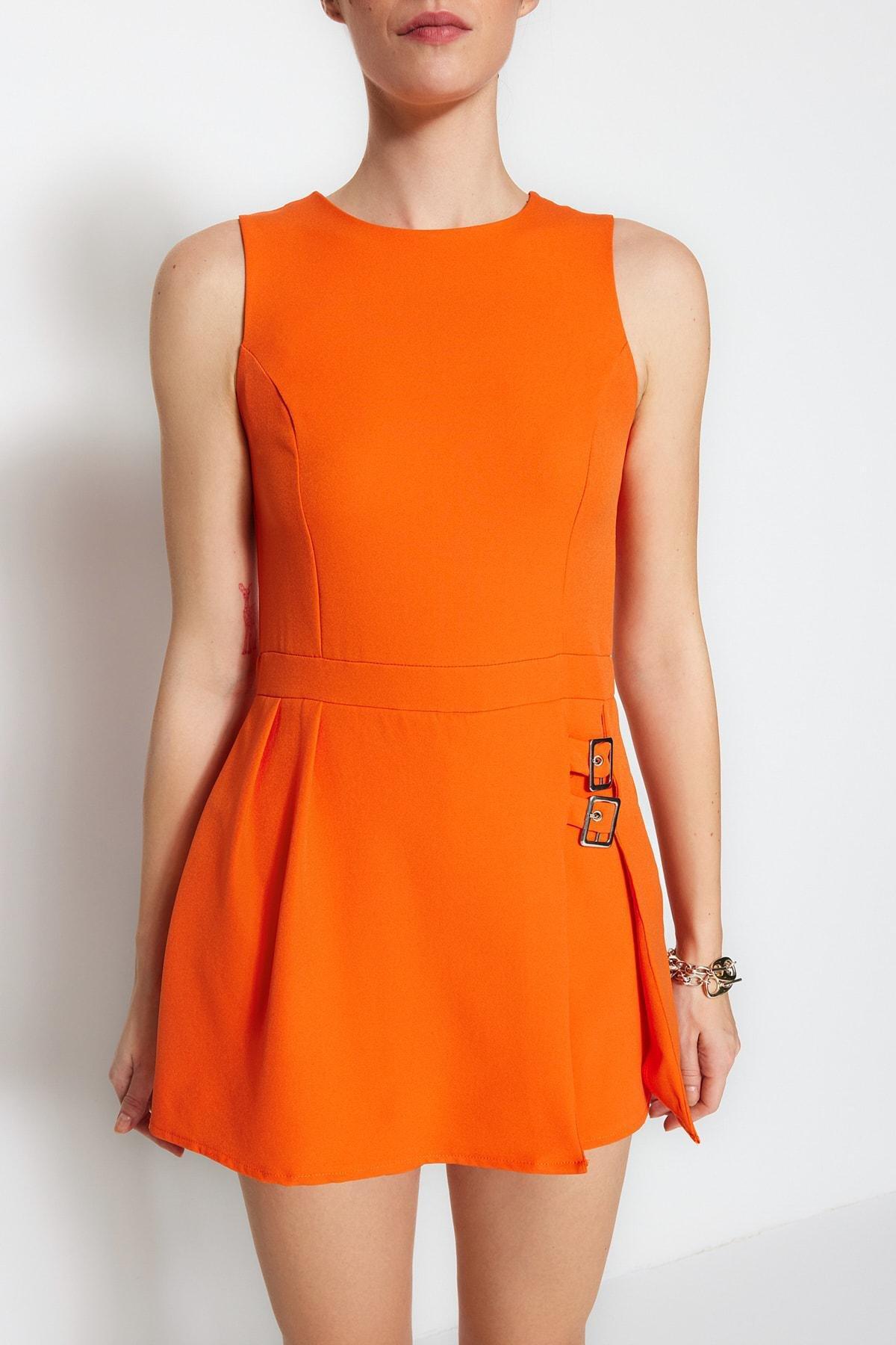 Orange Crew Neck Jumpsuit, , large image number 1