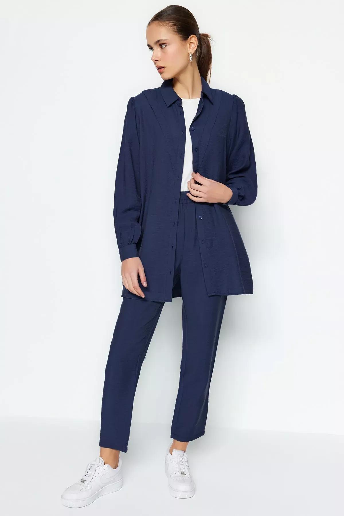 Navy Shirt Collar Co-Ord Set, , large image number 1