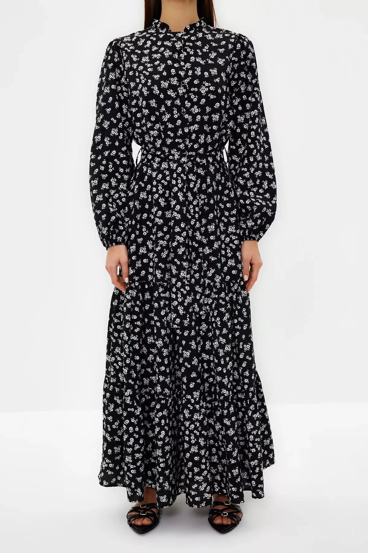 Black Belted Floral Dress, BLACK, large image number 3