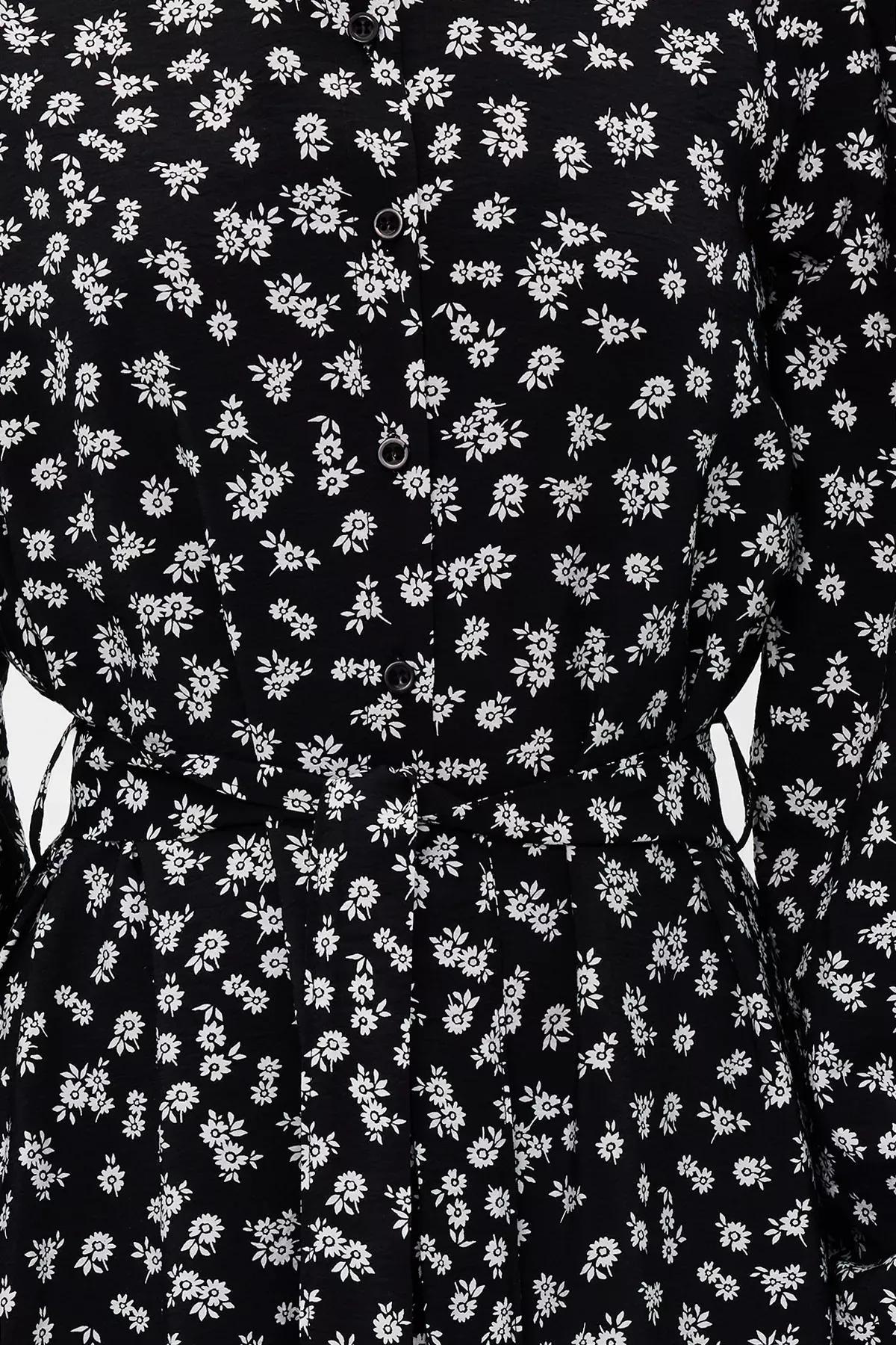 Black Belted Floral Dress, BLACK, large image number 4