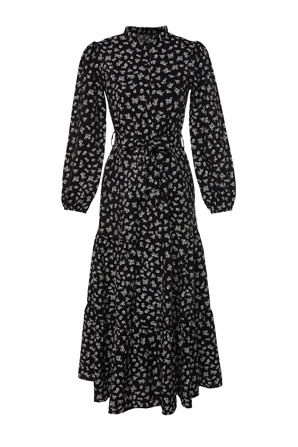Black Belted Floral Dress, , large image number 5