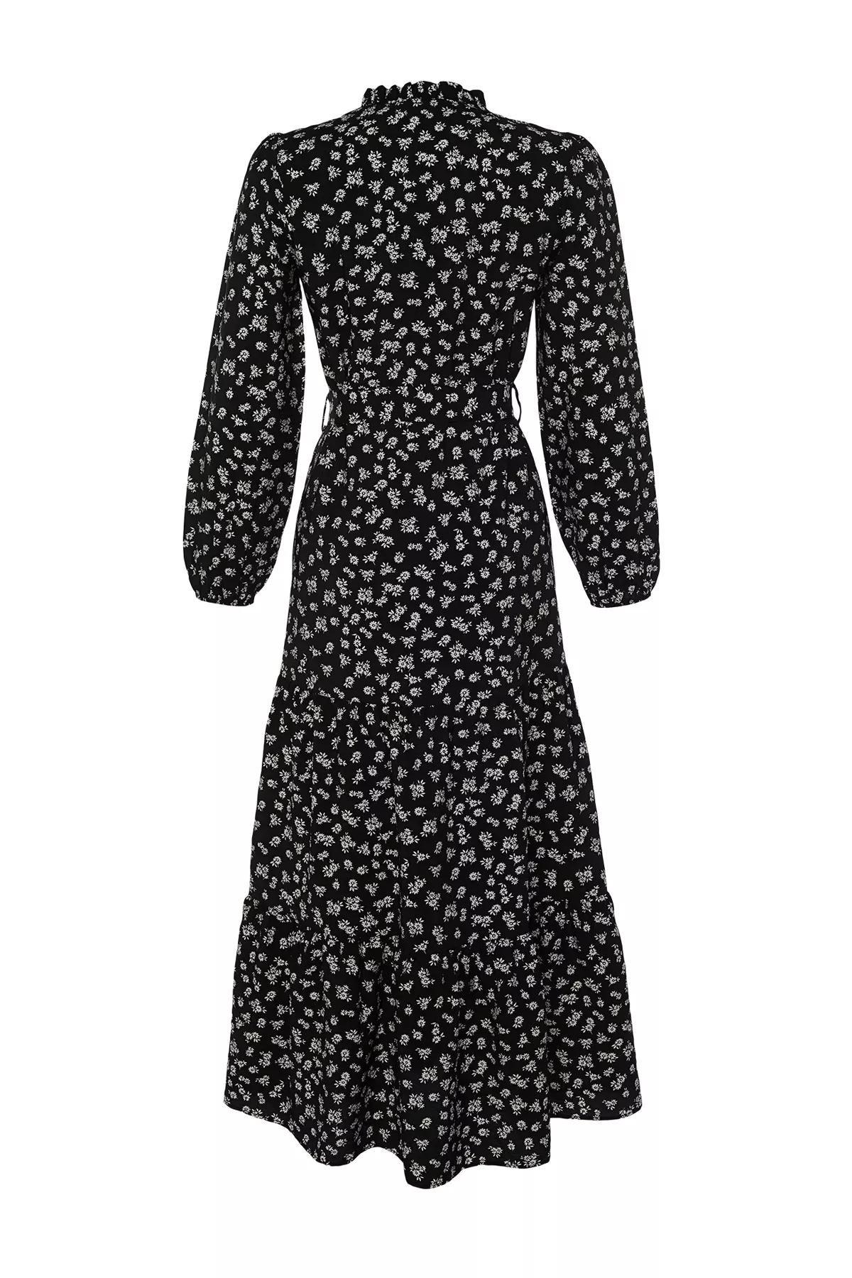 Black Belted Floral Dress, BLACK, large image number 6