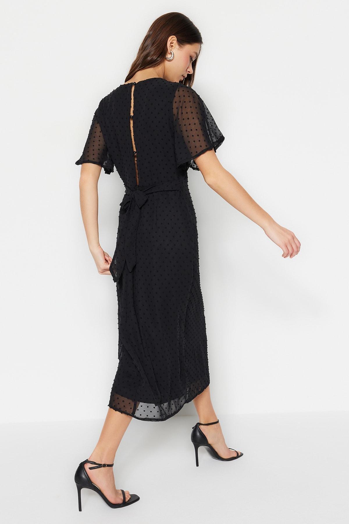 Black Crew Neck A-Line Dress, , large image number 1