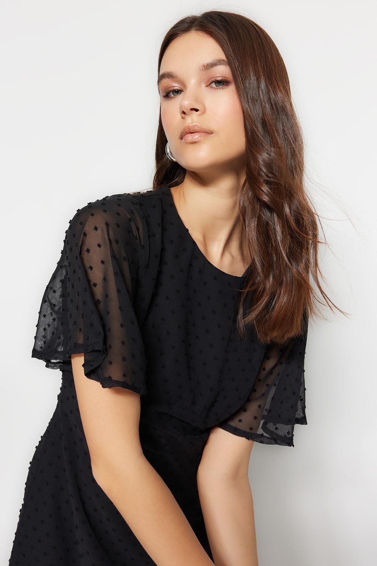 Black Crew Neck A-Line Dress, , large image number 2