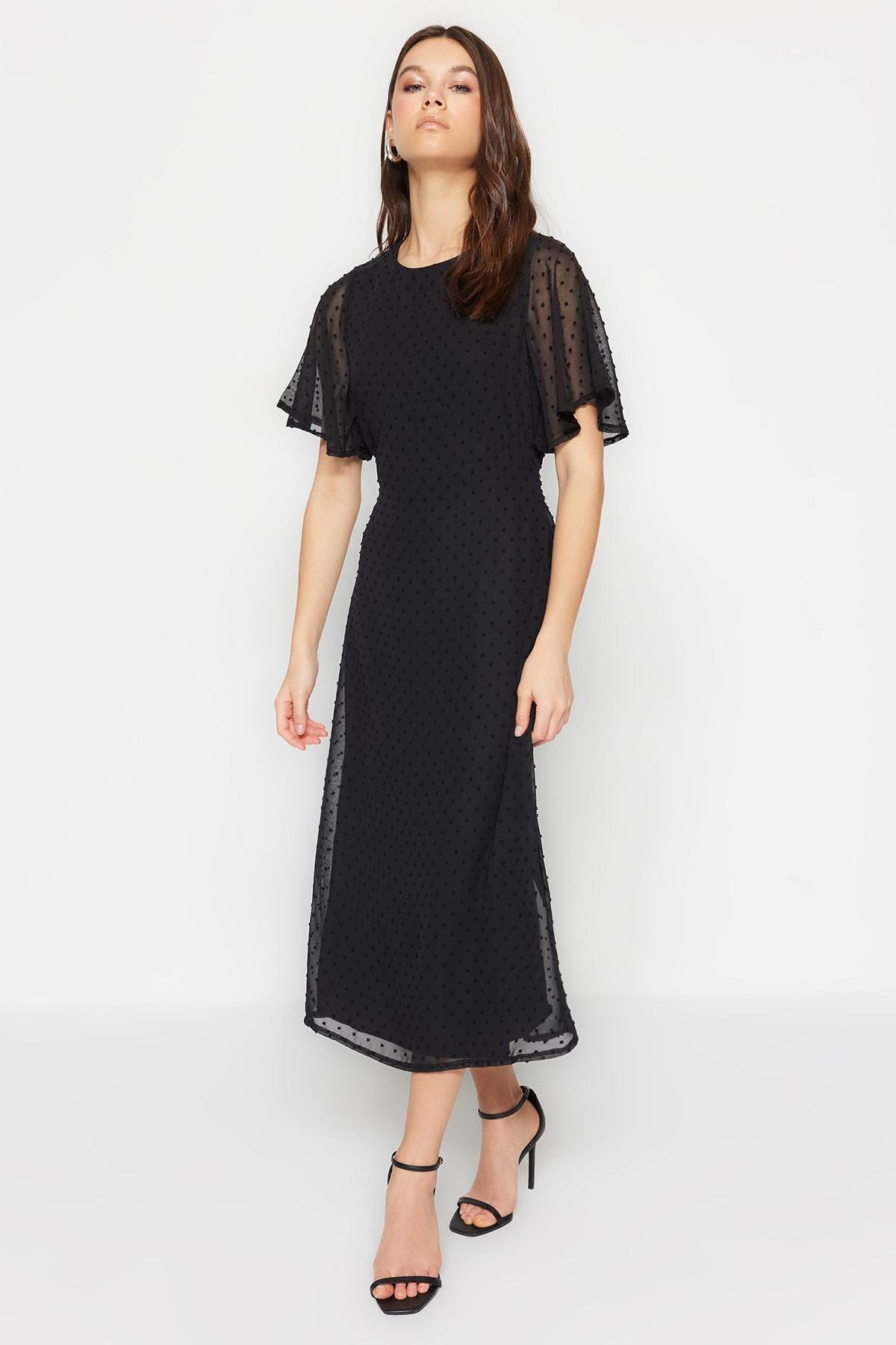 Black Crew Neck A-Line Dress, , large image number 3