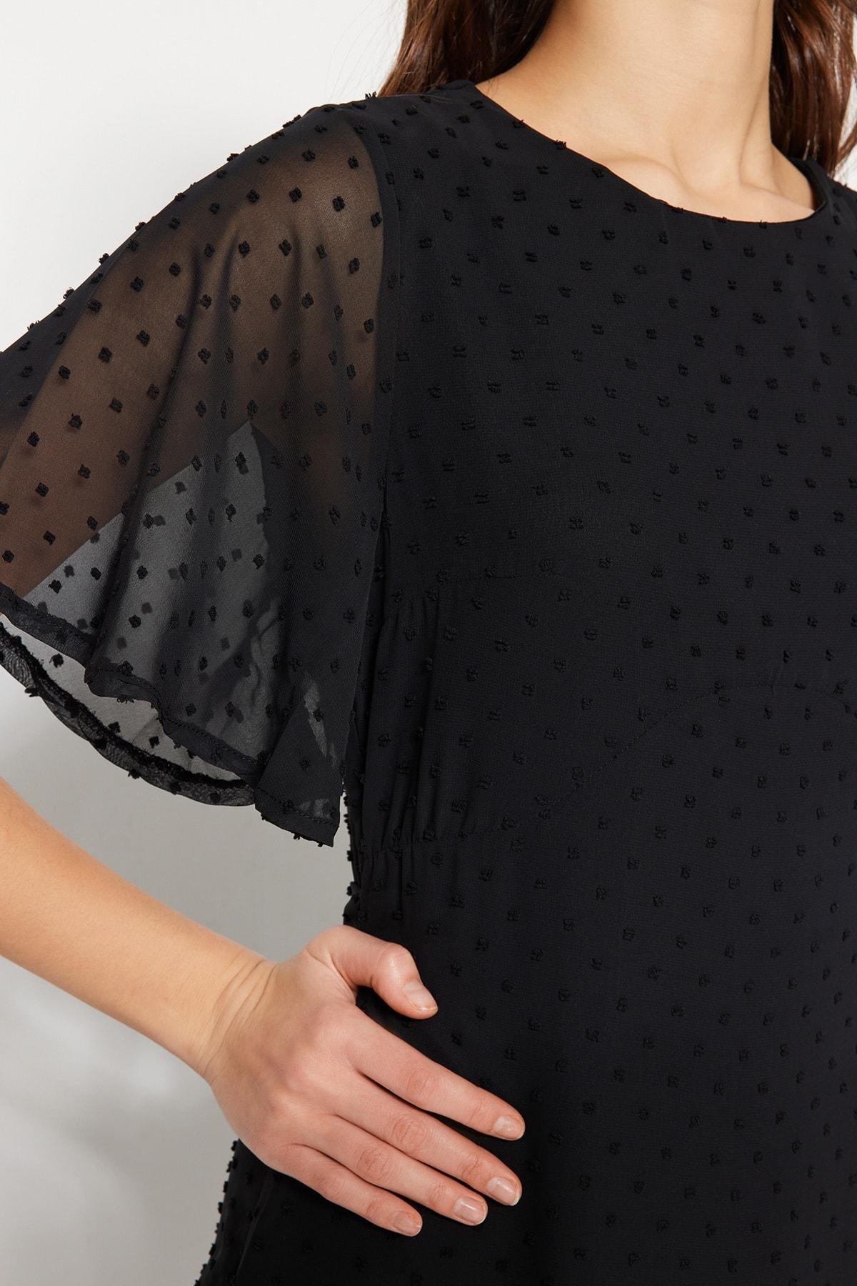 Black Crew Neck A-Line Dress, , large image number 4