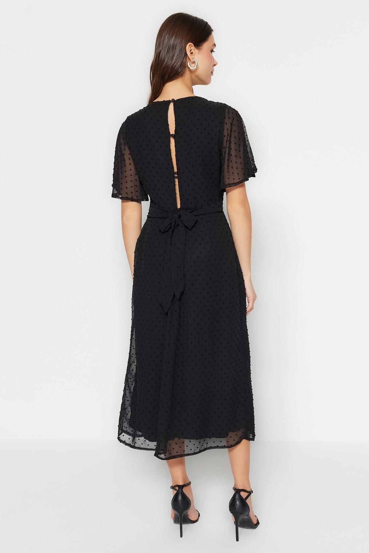 Black Crew Neck A-Line Dress, , large image number 5