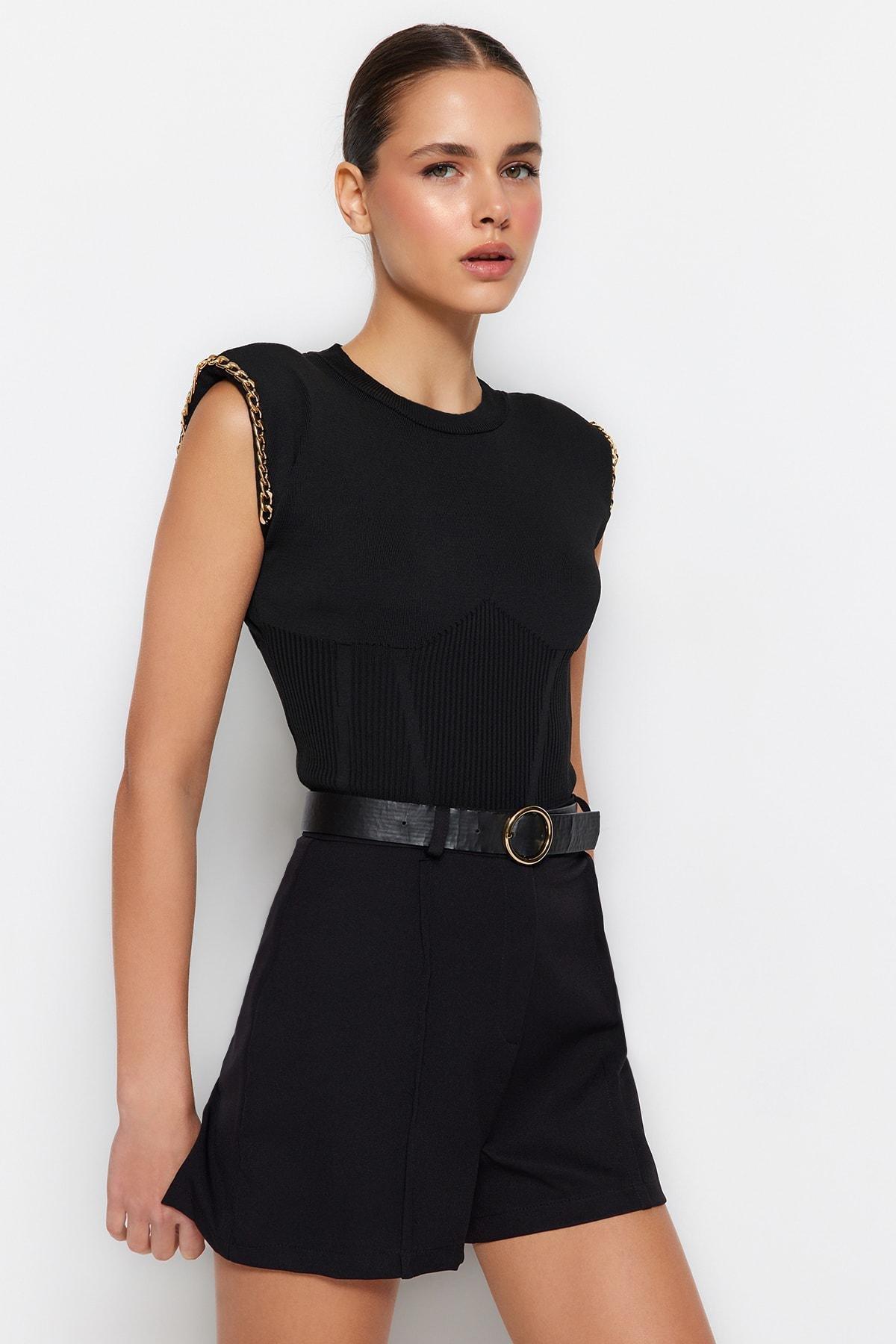 Black Crew Neck Blouse, , large image number 0