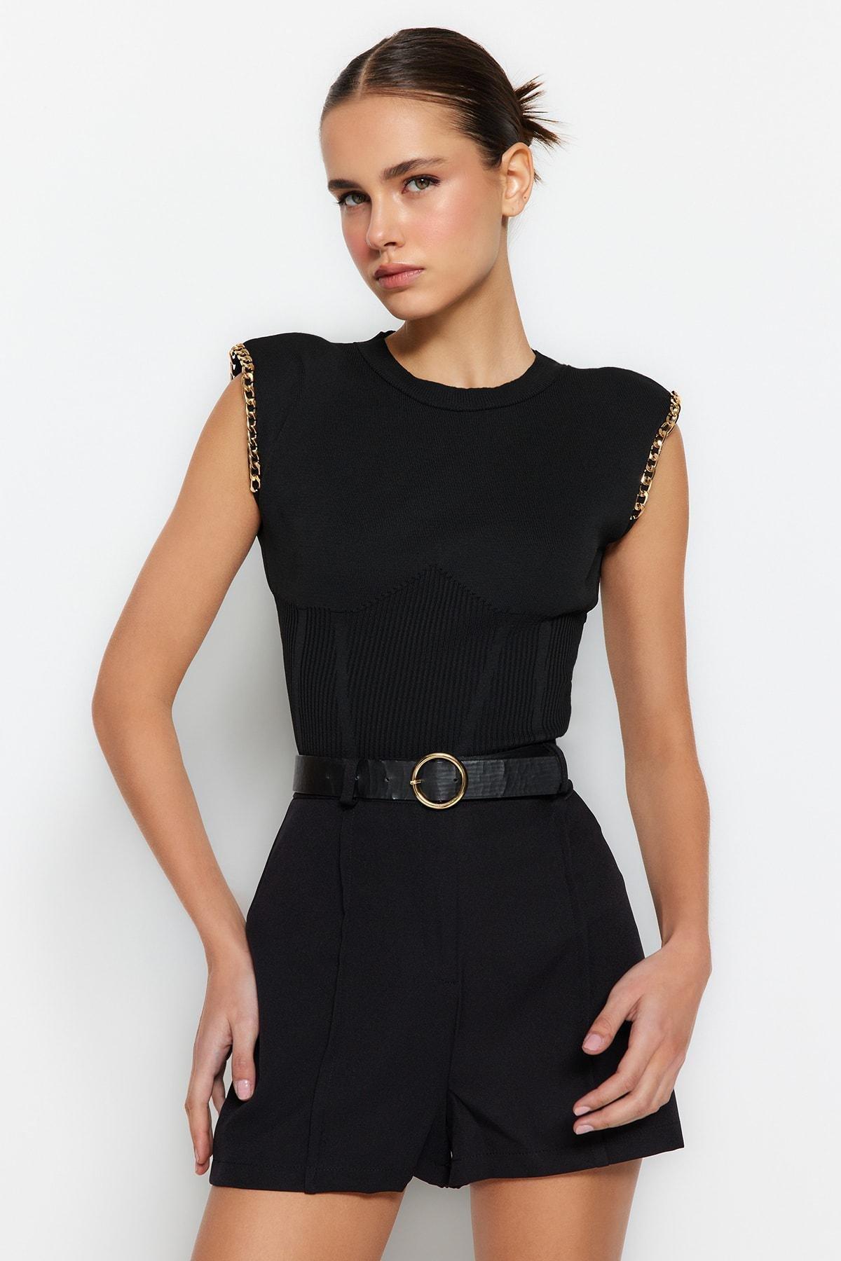 Black Crew Neck Blouse, , large image number 1