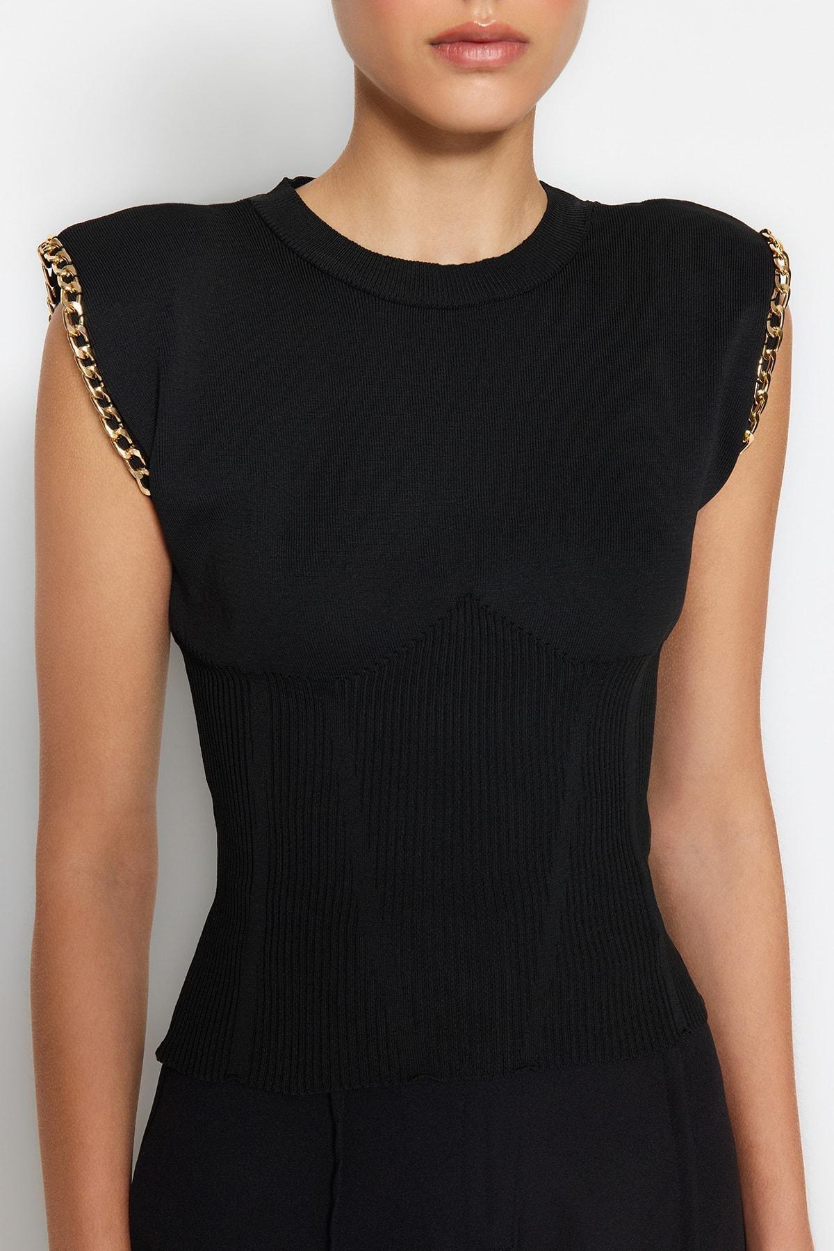 Black Crew Neck Blouse, , large image number 3