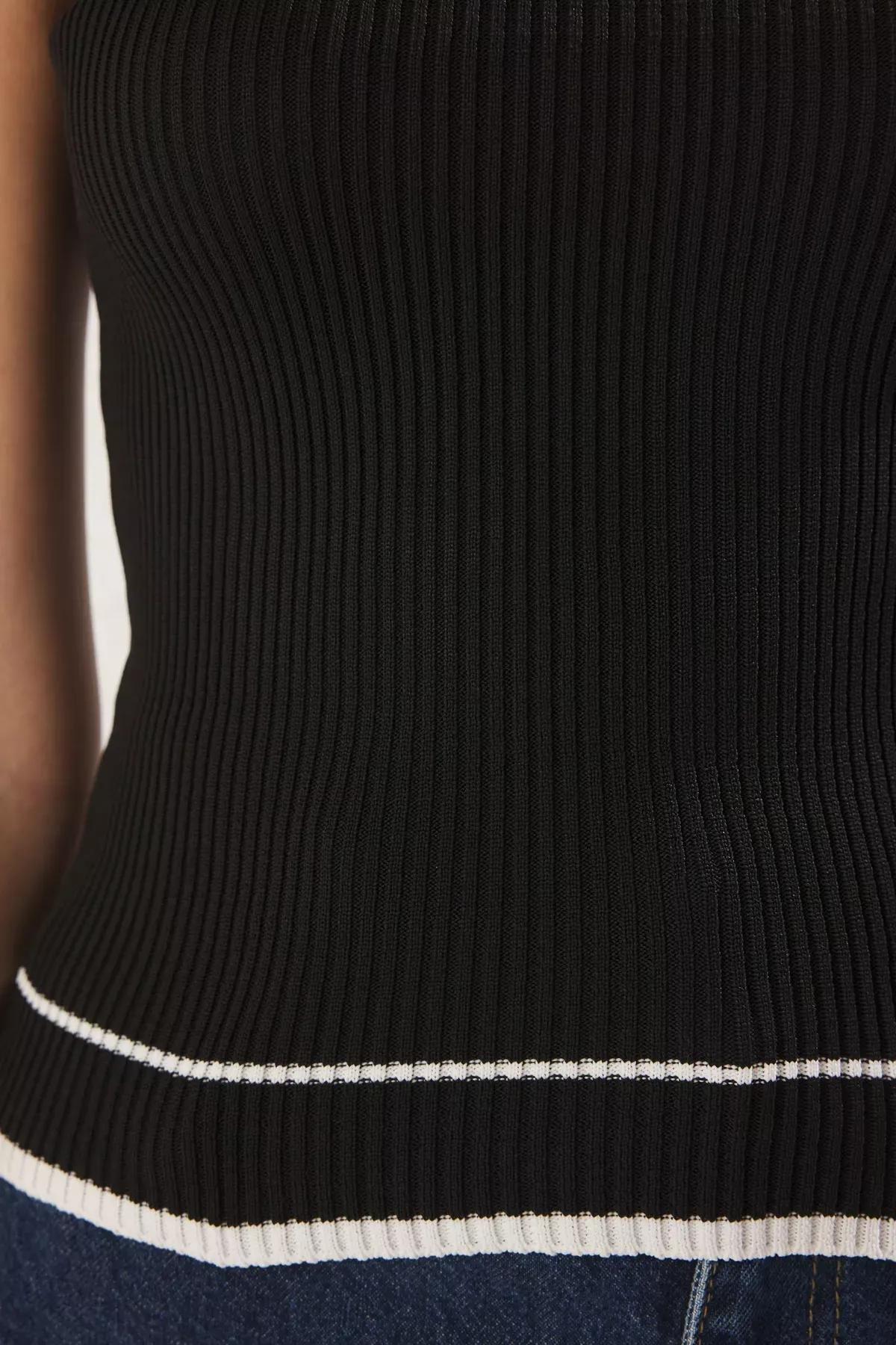 Black Color Block Knit Blouse, , large image number 3
