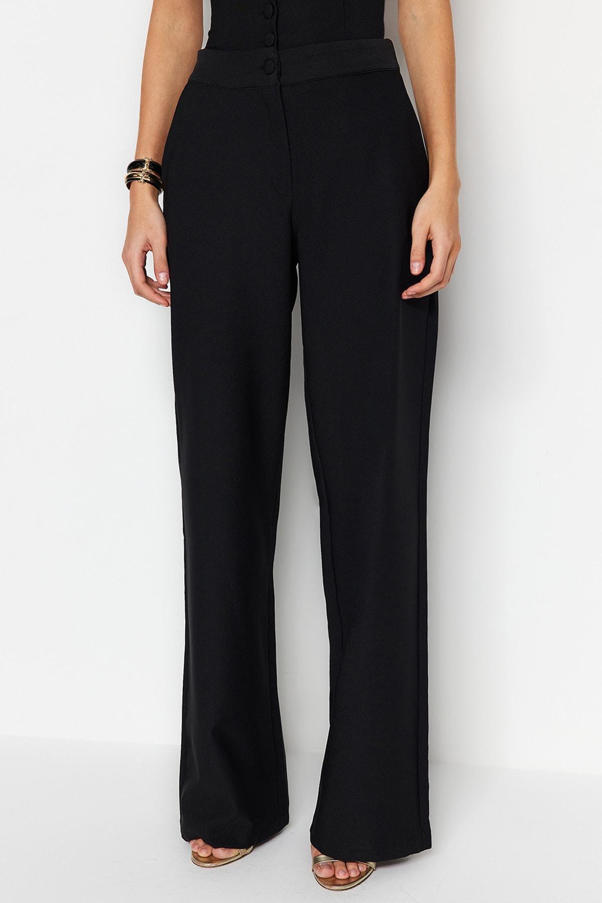 Black Woven Corset Detailed Trousers, , large image number 0