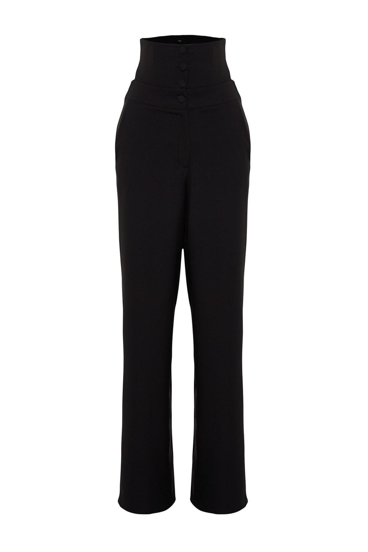 Black Woven Corset Detailed Trousers, , large image number 5