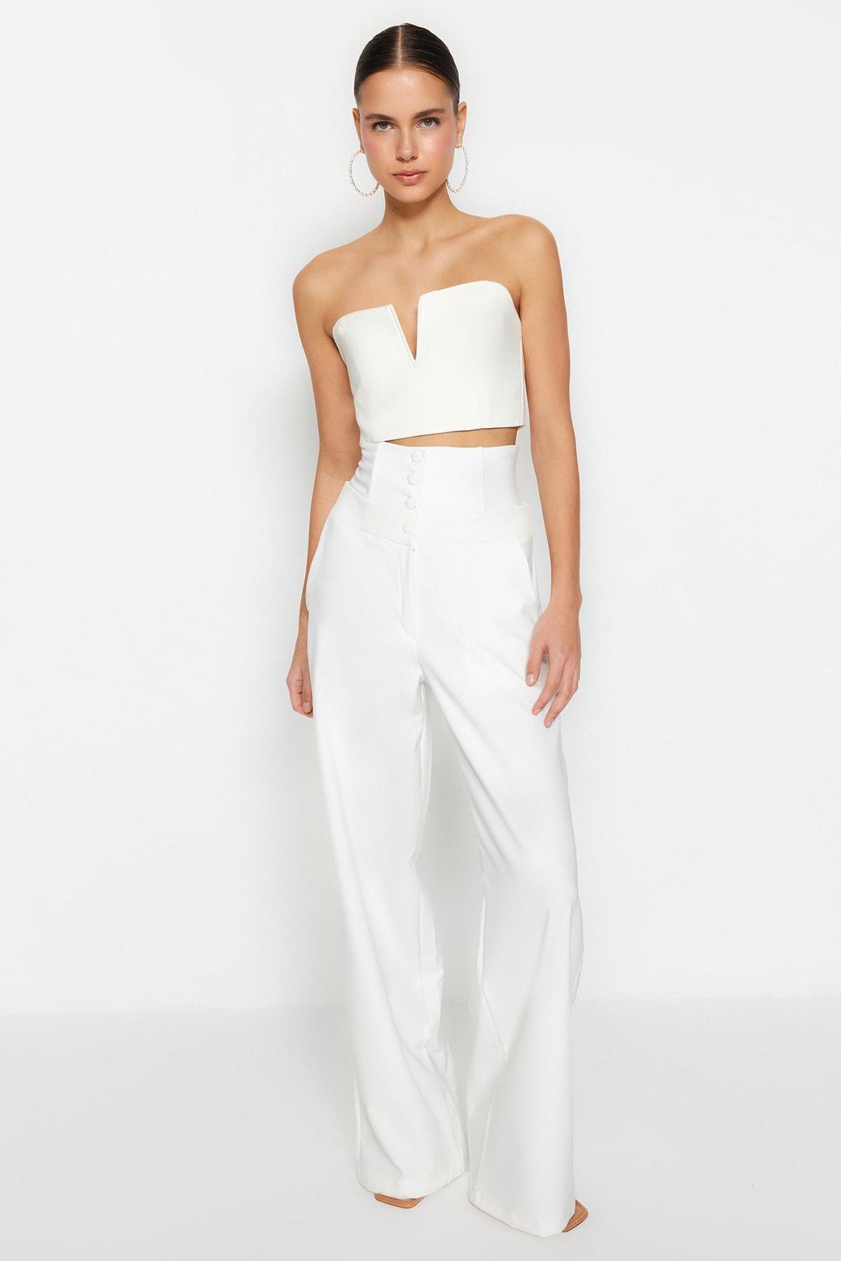 White High Waist Wide Leg Pants, , large image number 0
