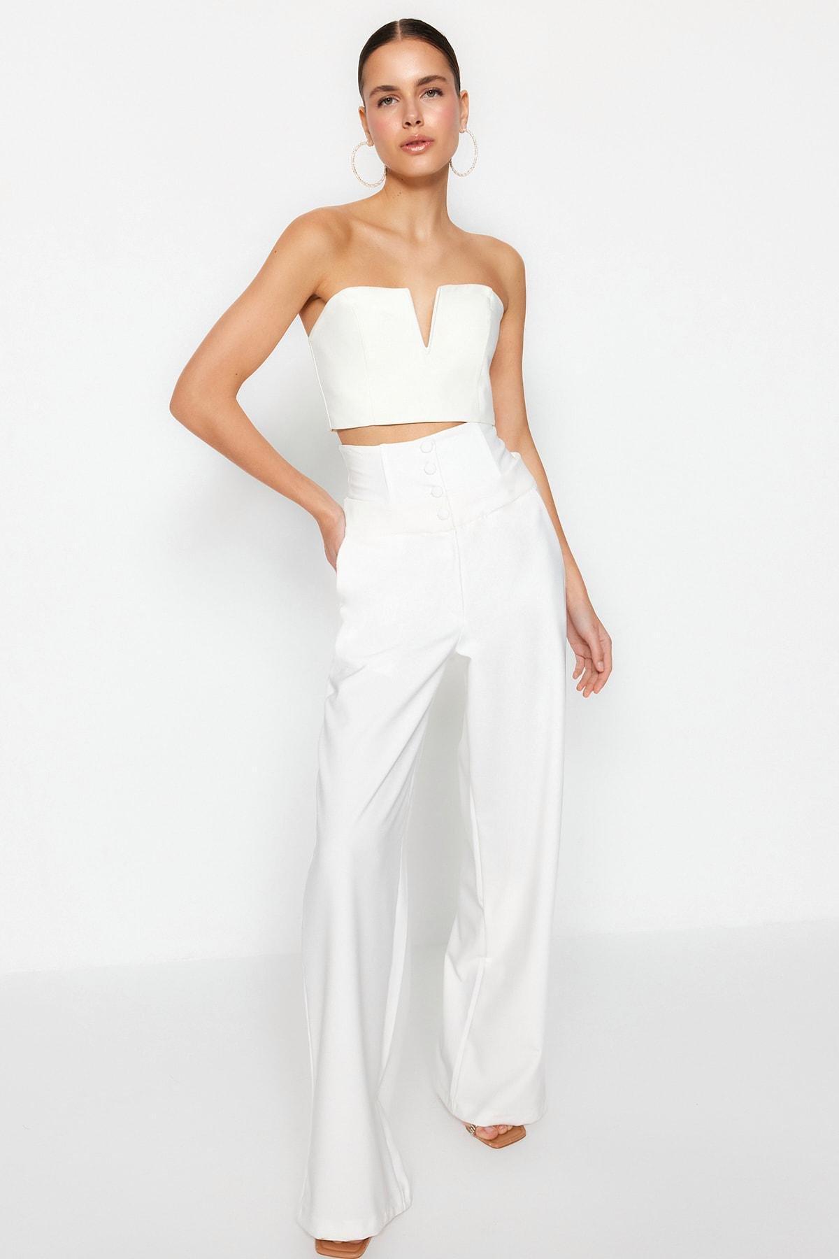 White High Waist Wide Leg Pants, , large image number 1