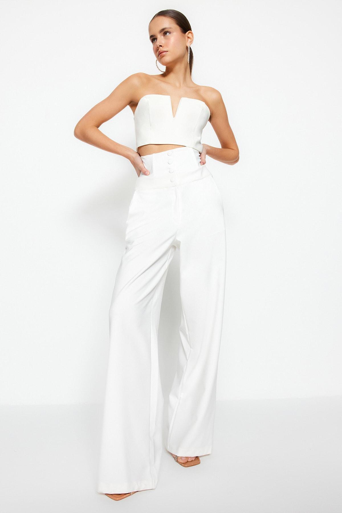 White High Waist Wide Leg Pants, , large image number 2