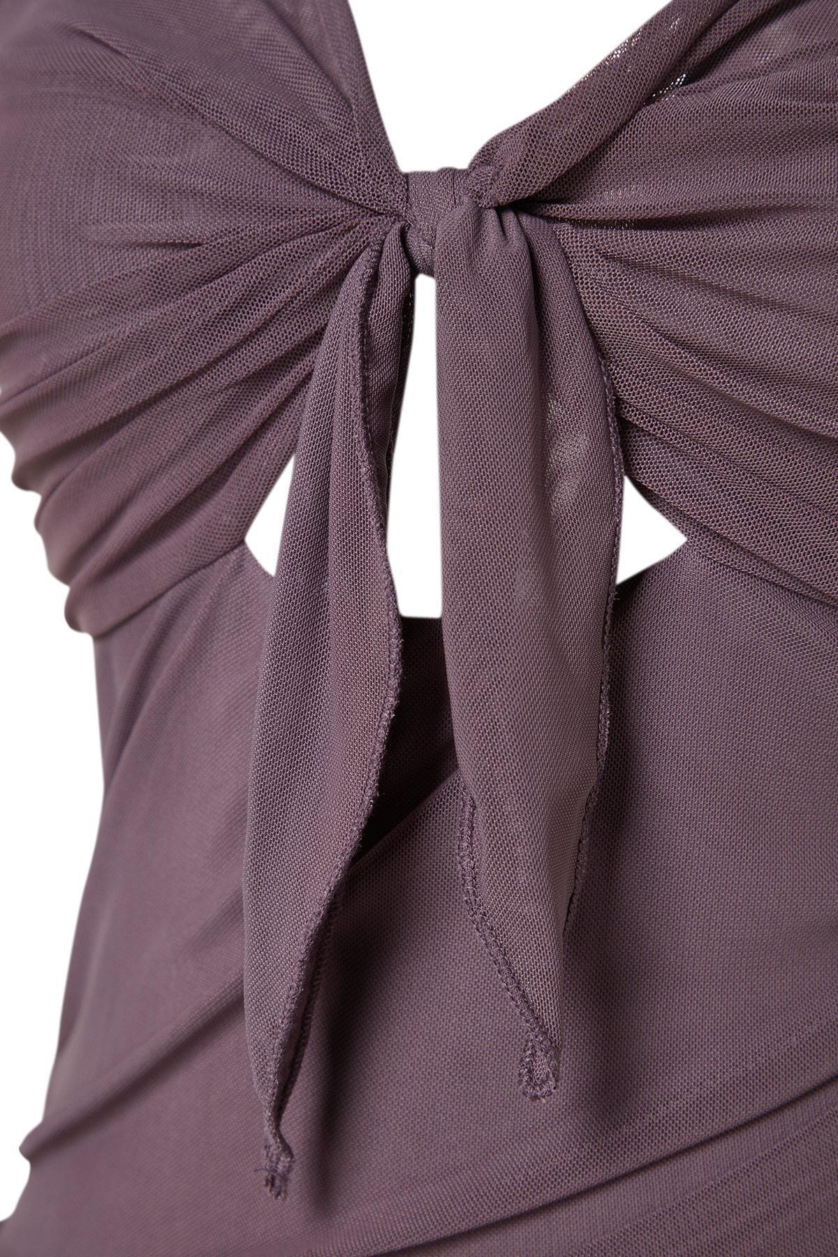 Trendyol - Purple Sweetheart Collar Wrapover Dress