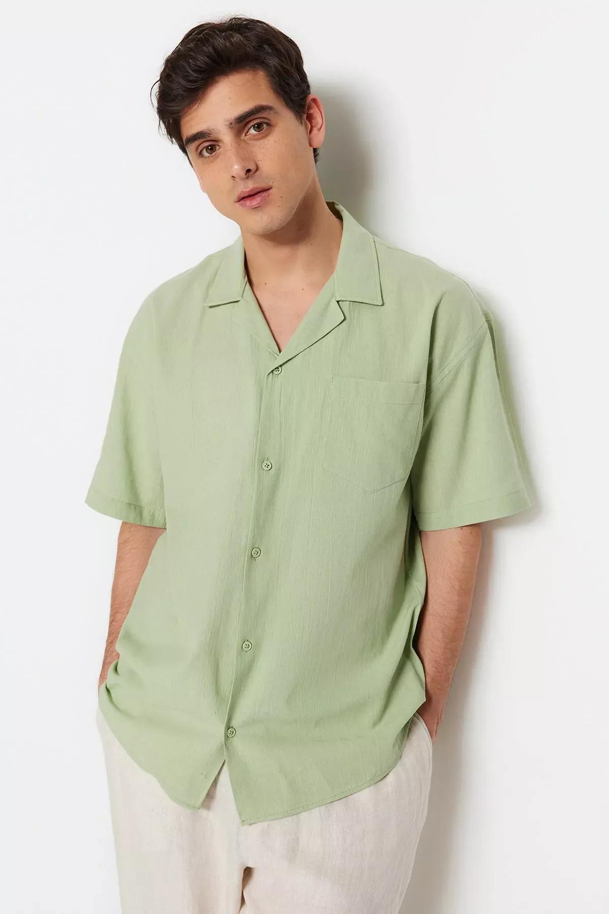 قميص قطن بقصة فضفاضة، أخضر, Green, large image number 1