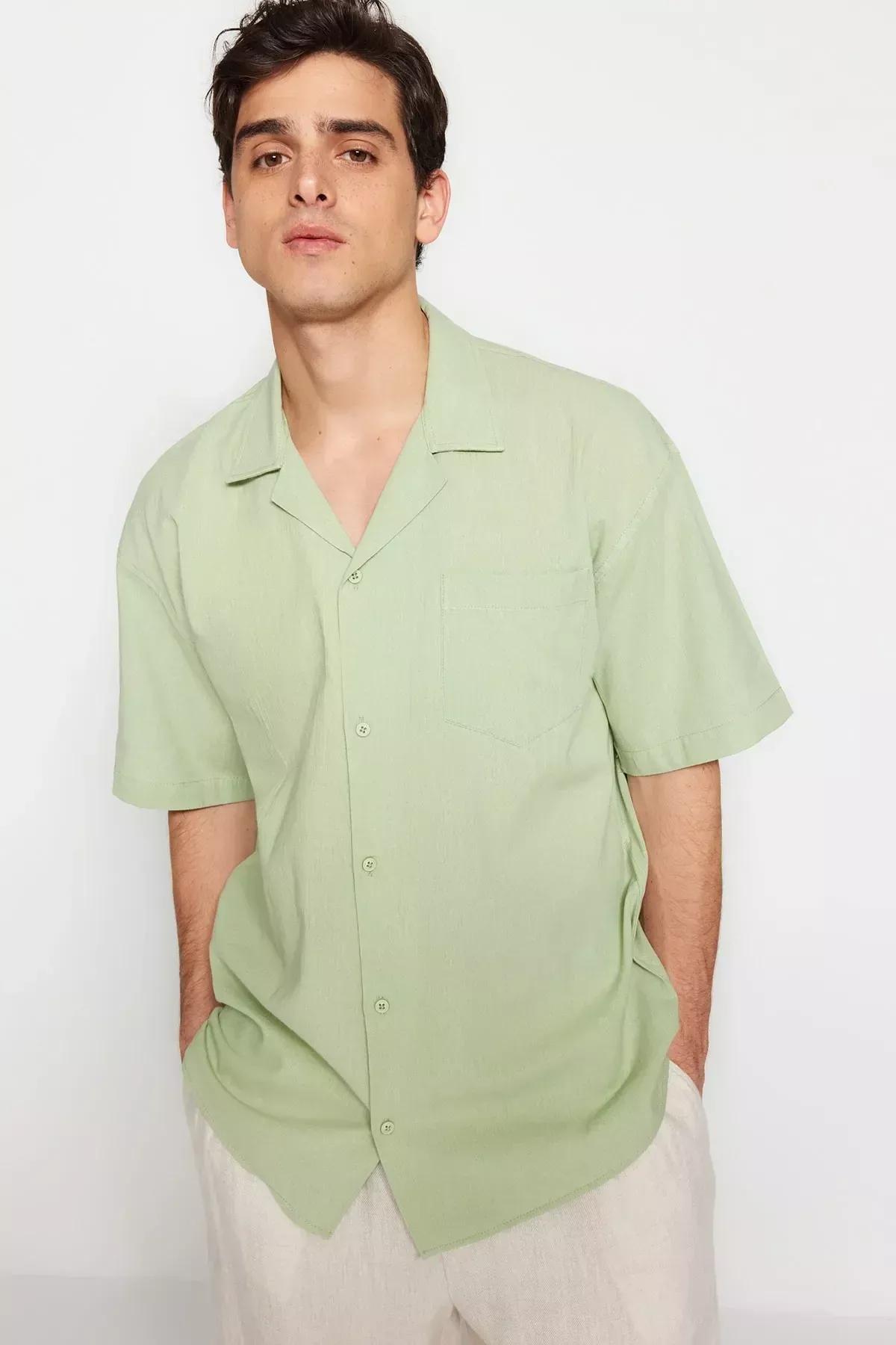 قميص قطن بقصة فضفاضة، أخضر, Green, large image number 3
