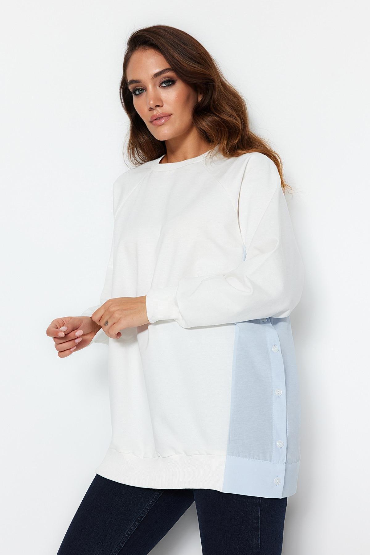 Ecru Woven Pieced Knitted Tunic, , large image number 0