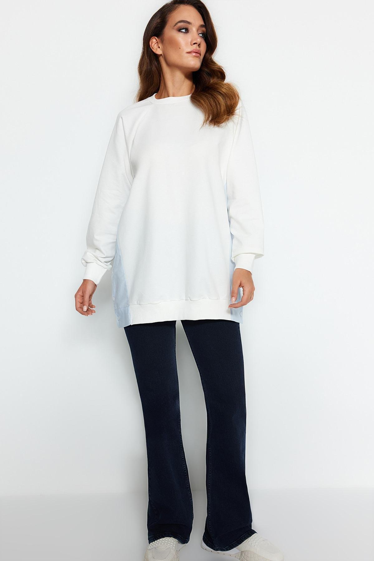 Ecru Woven Pieced Knitted Tunic, , large image number 1