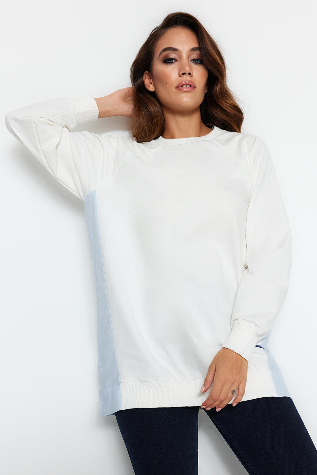 Ecru Woven Pieced Knitted Tunic, , large image number 2