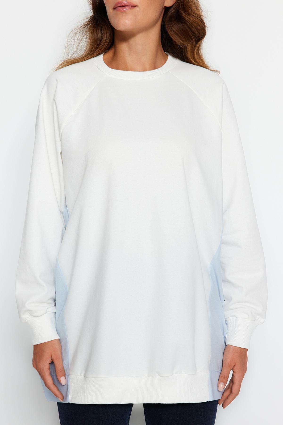 Ecru Woven Pieced Knitted Tunic, , large image number 3