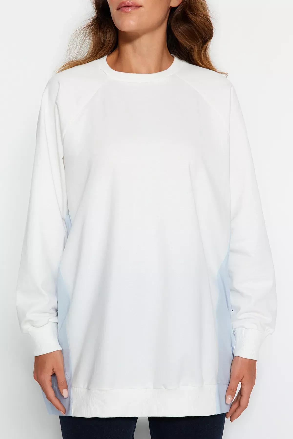 Ecru Woven Pieced Knitted Tunic, Ecru, large image number 3