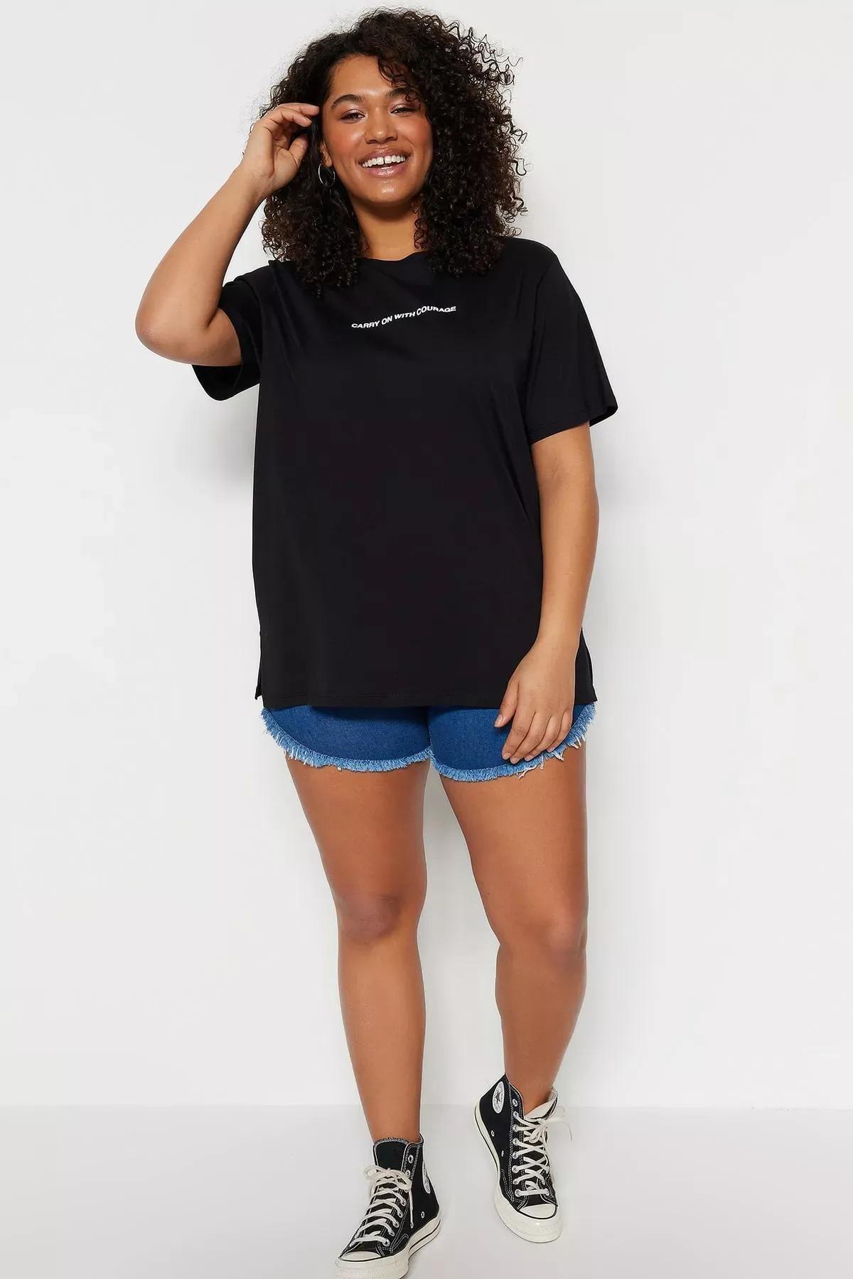 Black Graphic Plus Size T-Shirt, Black, large image number 3
