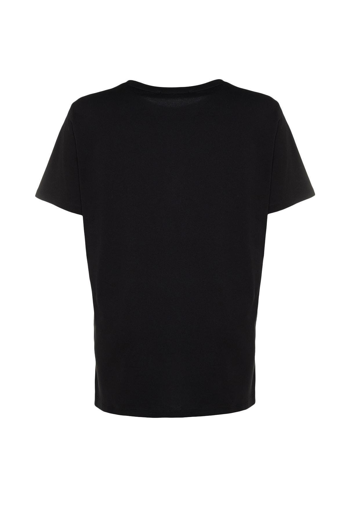 Trendyol - Black Graphic Plus Size T-Shirt