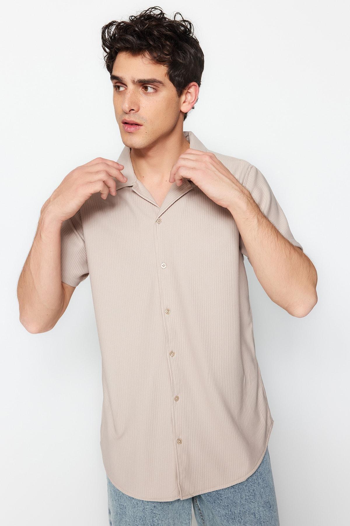 Beige Polyester Collared Shirt, , large image number 1