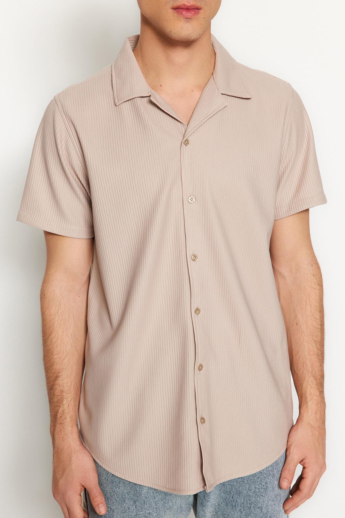 Beige Polyester Collared Shirt, , large image number 2