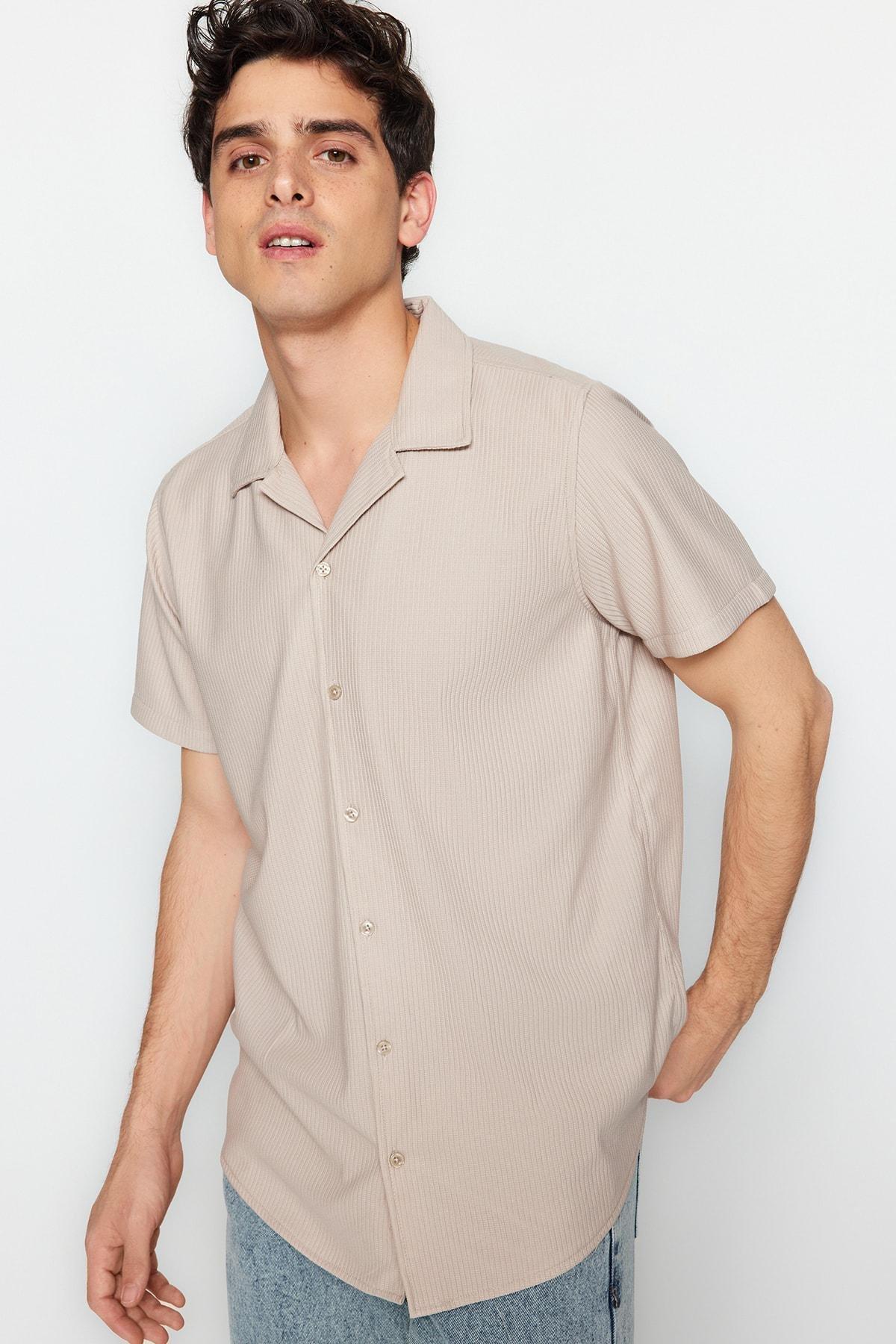 Beige Polyester Collared Shirt, , large image number 4