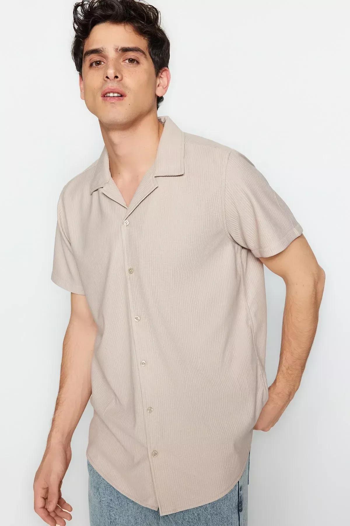 قميص بوليستر بياقة، بيج, Beige, large image number 4