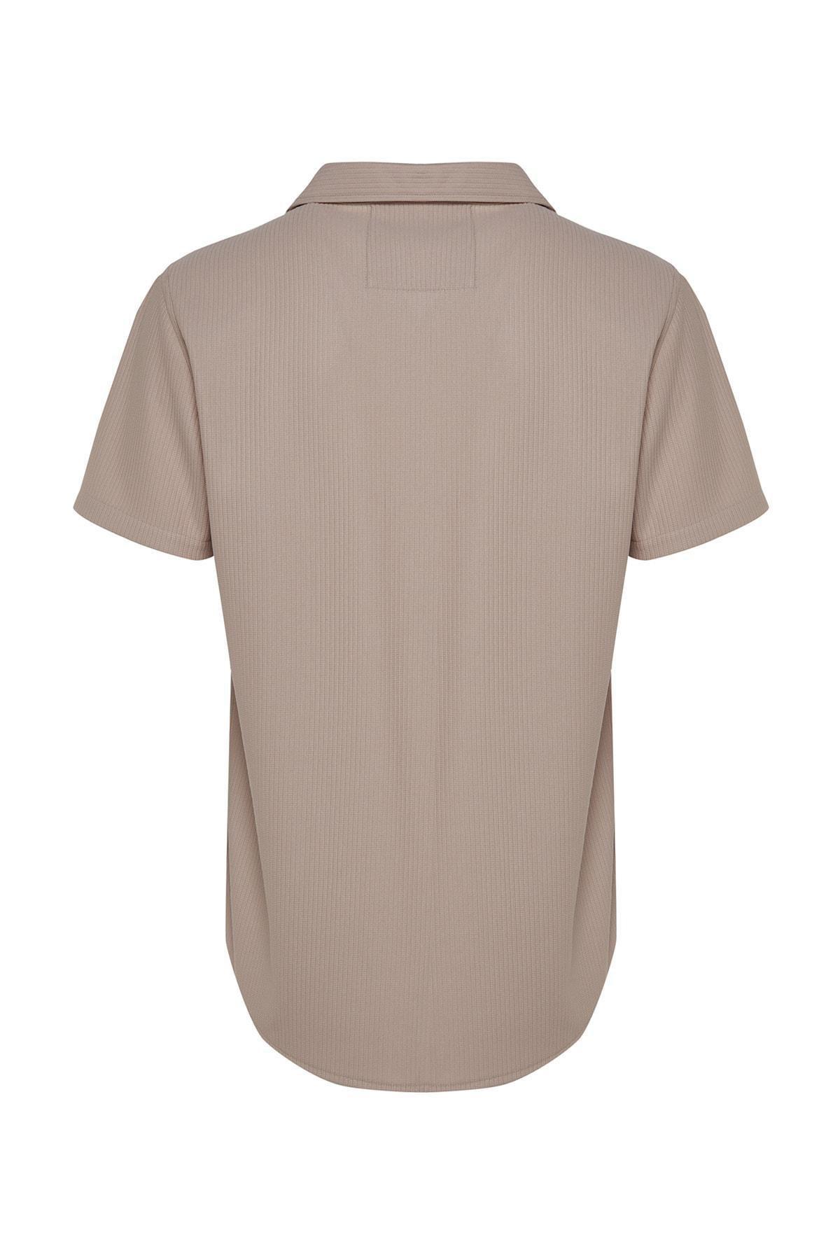 Beige Polyester Collared Shirt, , large image number 6