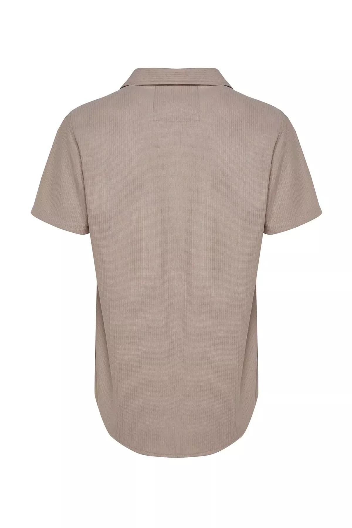 قميص بوليستر بياقة، بيج, Beige, large image number 7