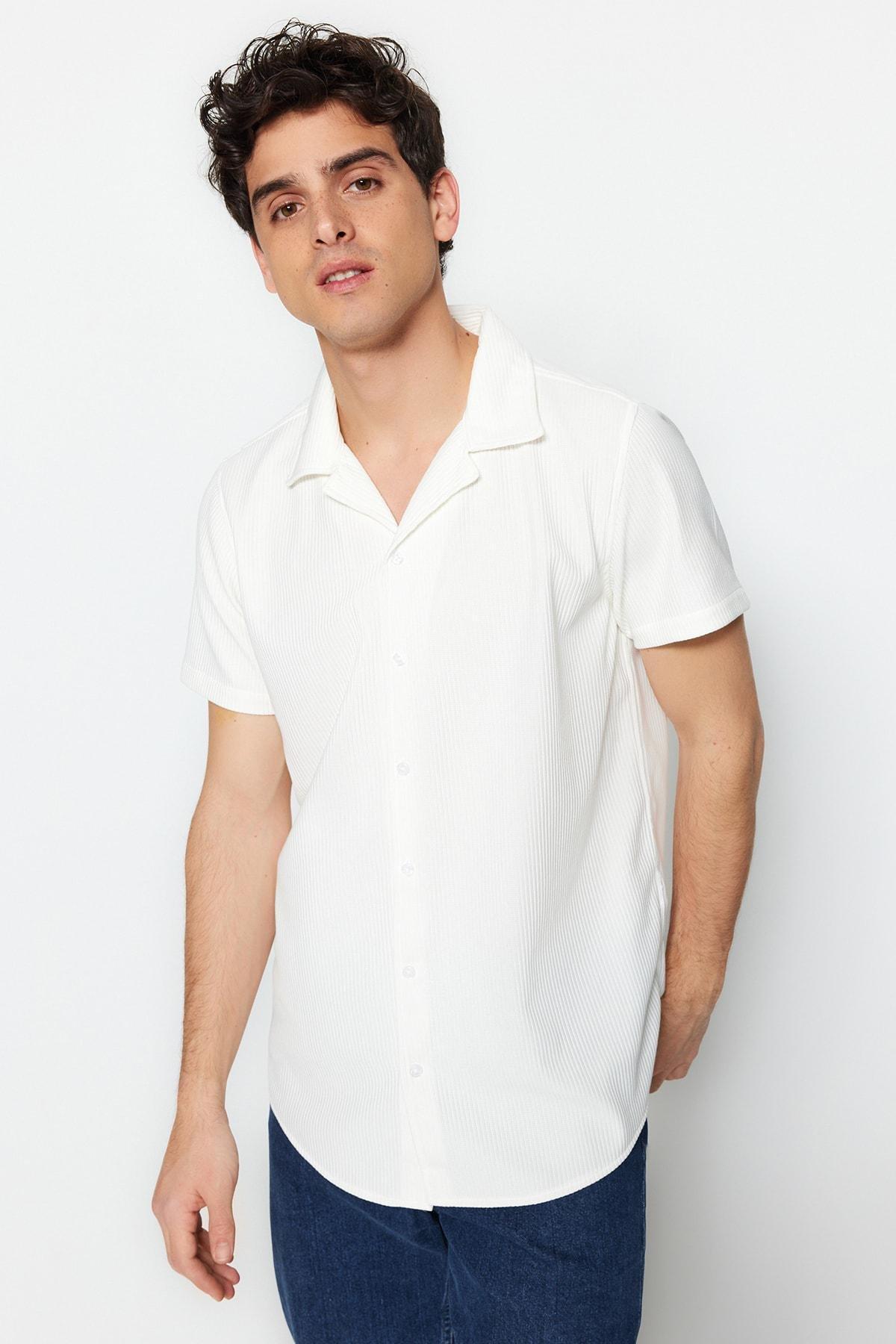 White Polyester Collared Shirt, , large image number 0