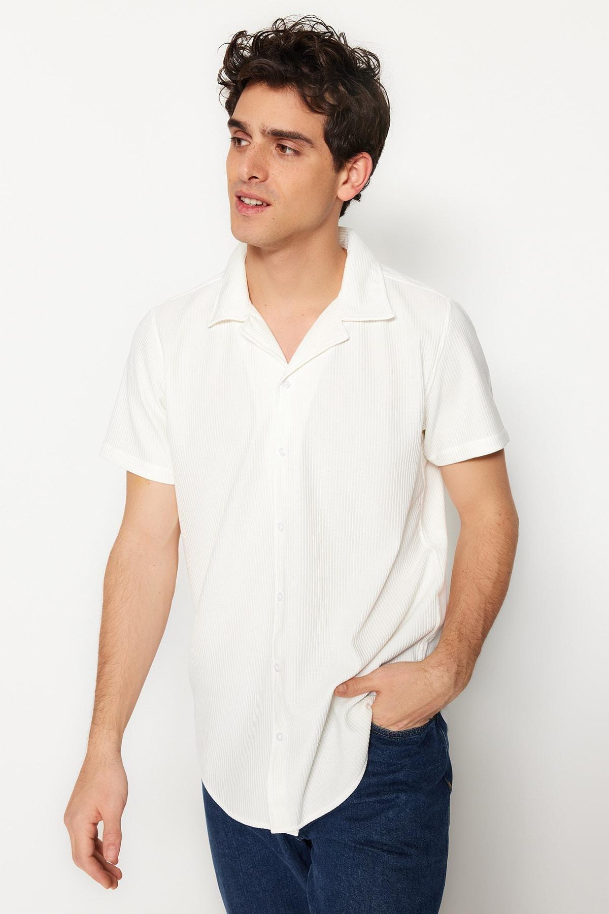 White Polyester Collared Shirt, , large image number 1