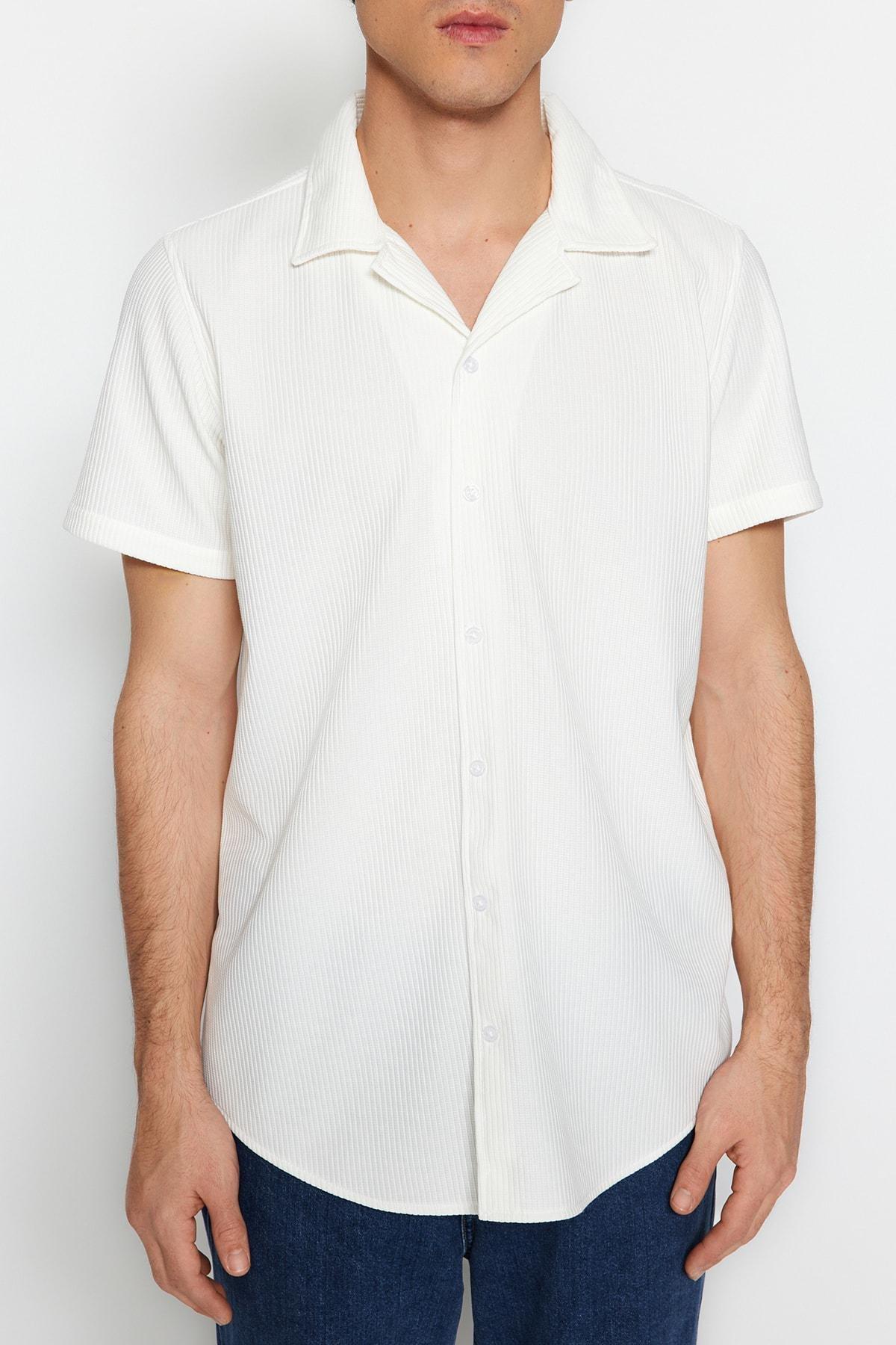 White Polyester Collared Shirt, , large image number 2
