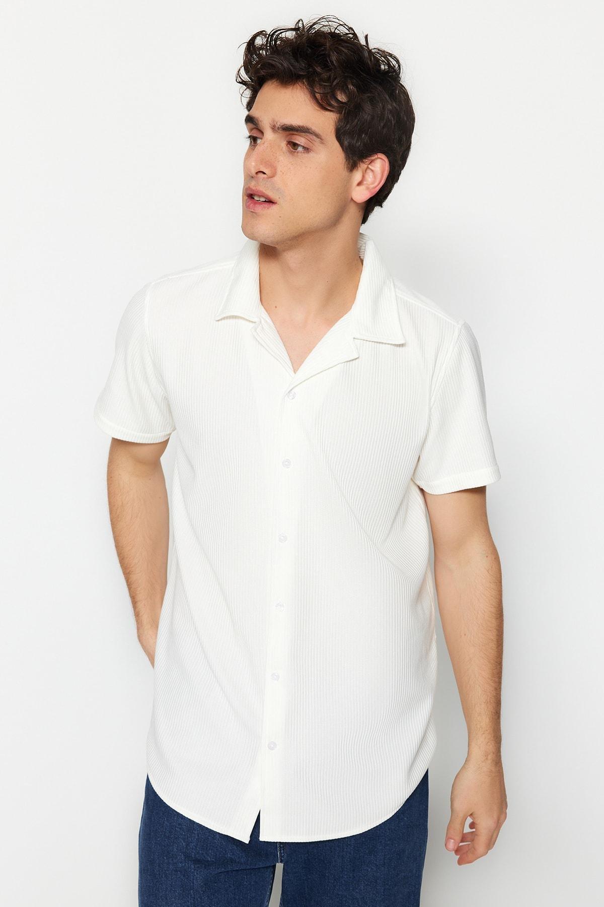 White Polyester Collared Shirt, , large image number 4