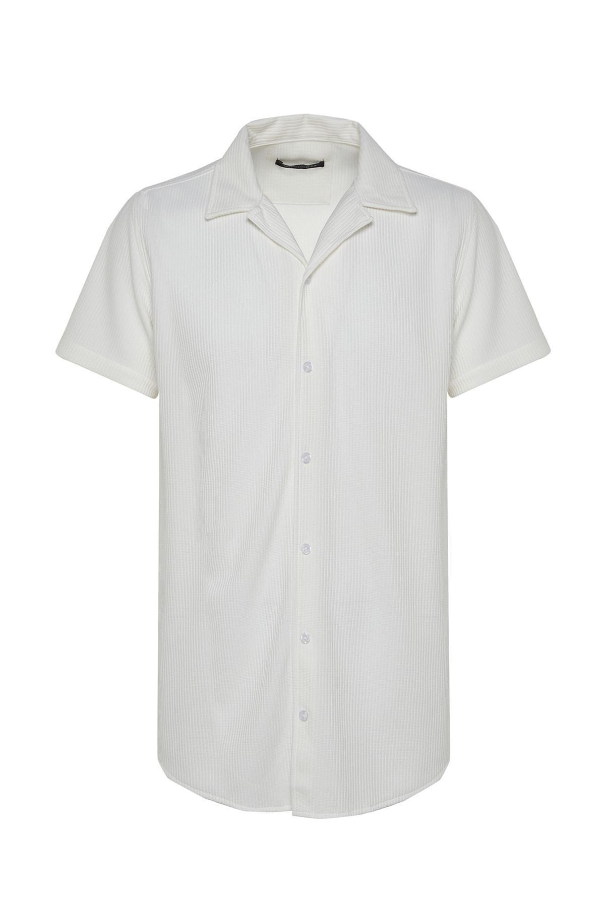 White Polyester Collared Shirt, , large image number 5