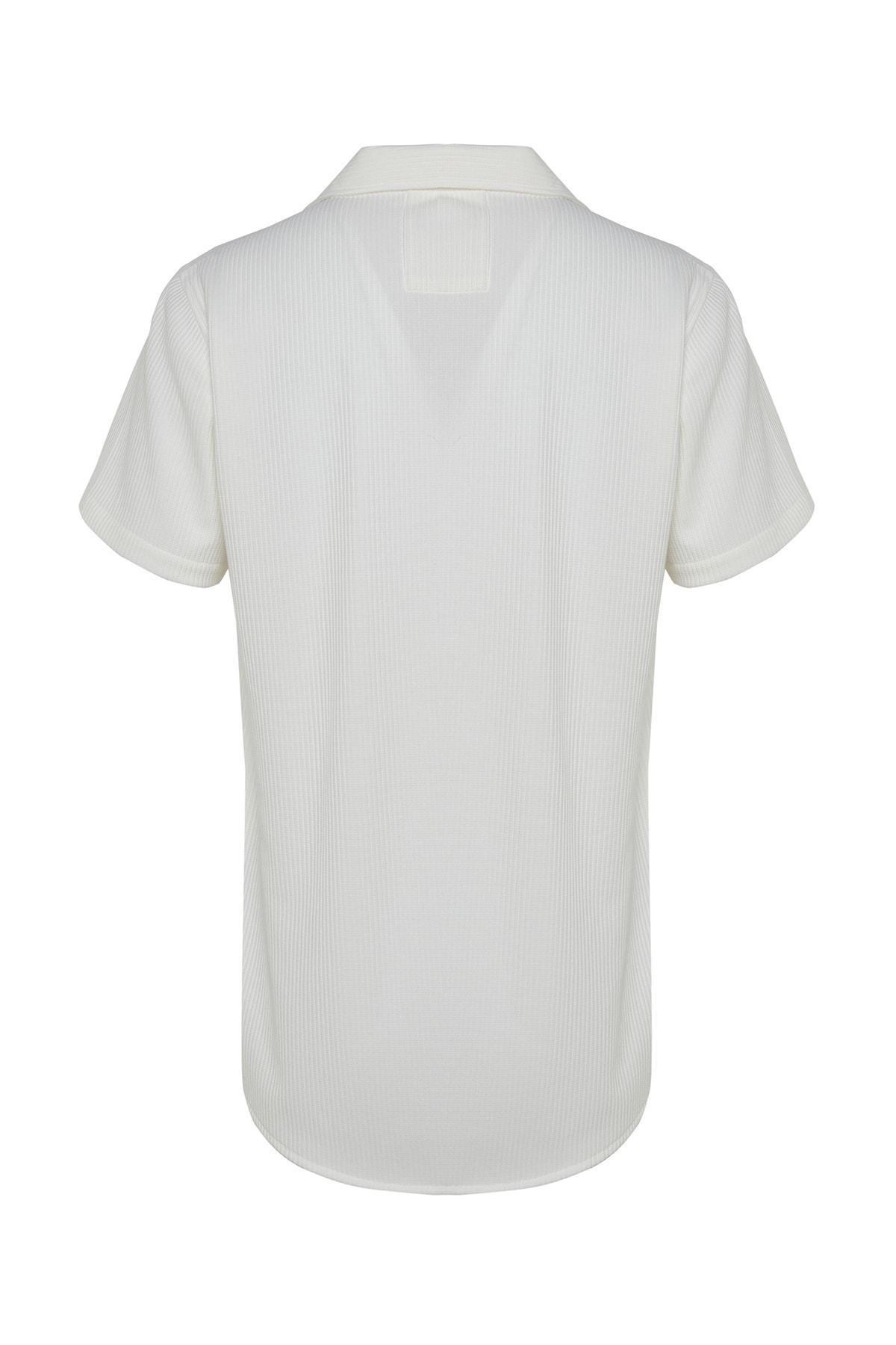 White Polyester Collared Shirt, , large image number 6