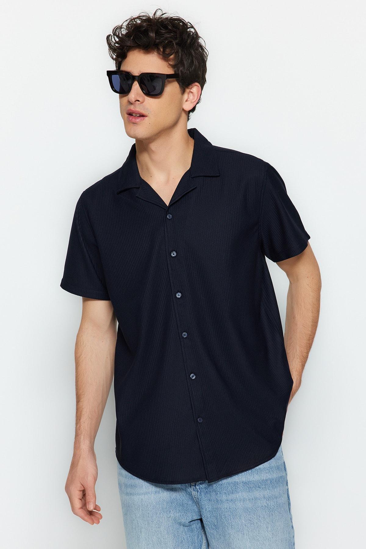 Navy Polyester Collared Shirt, , large image number 2