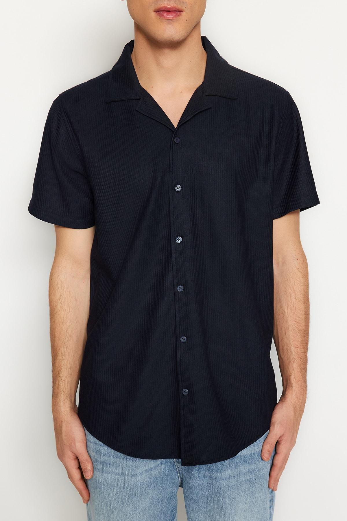 Navy Polyester Collared Shirt, , large image number 3