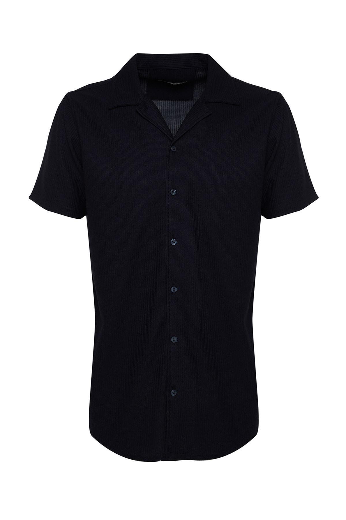 Navy Polyester Collared Shirt, , large image number 5