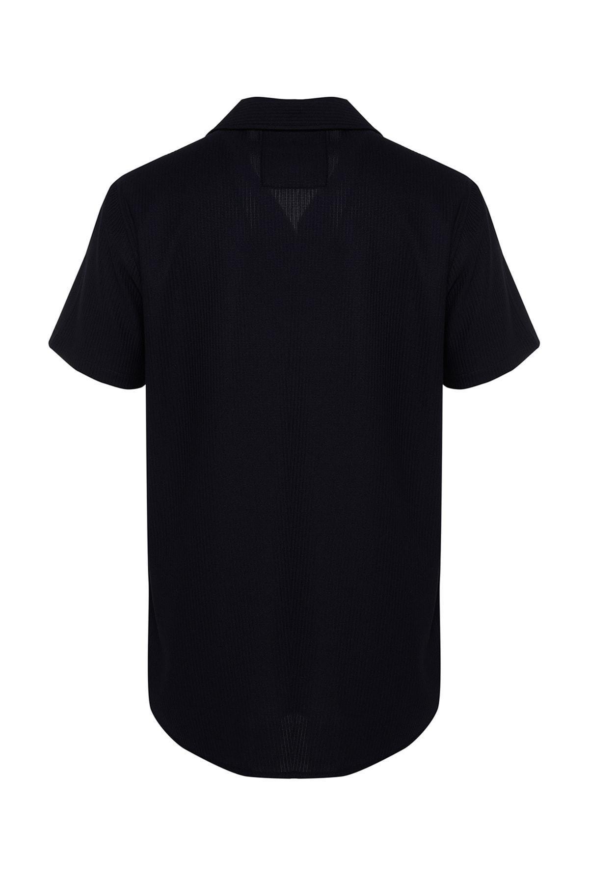 Navy Polyester Collared Shirt, , large image number 6