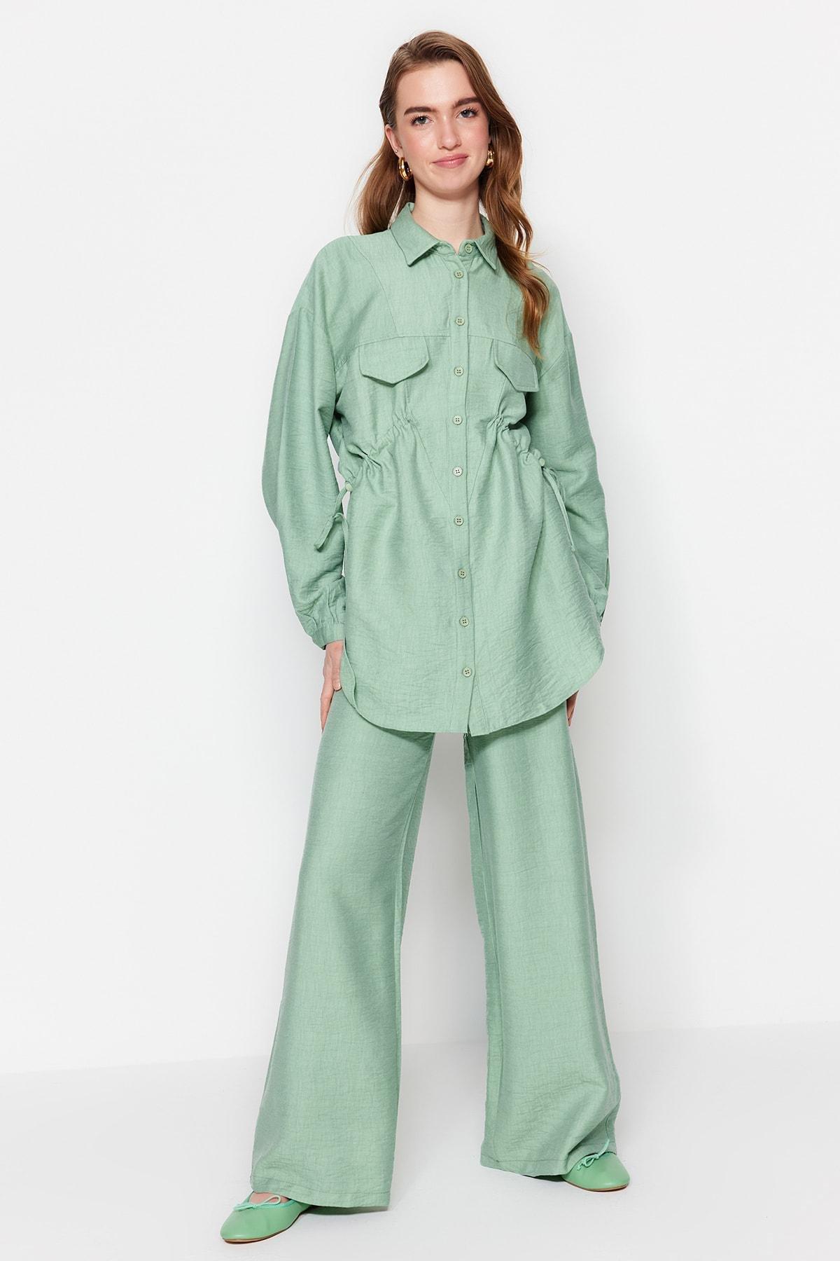 طقم متناسق بقميص بياقة، كاكي, Khaki, large image number 0